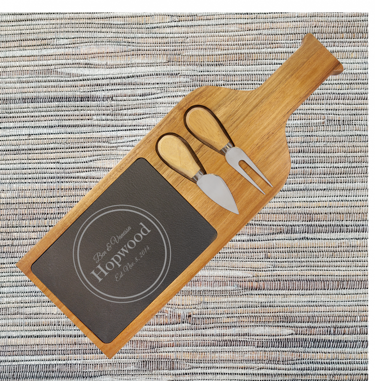 Acacia Wood/Slate Cheese Set with Handle (081SLT) - Image 2