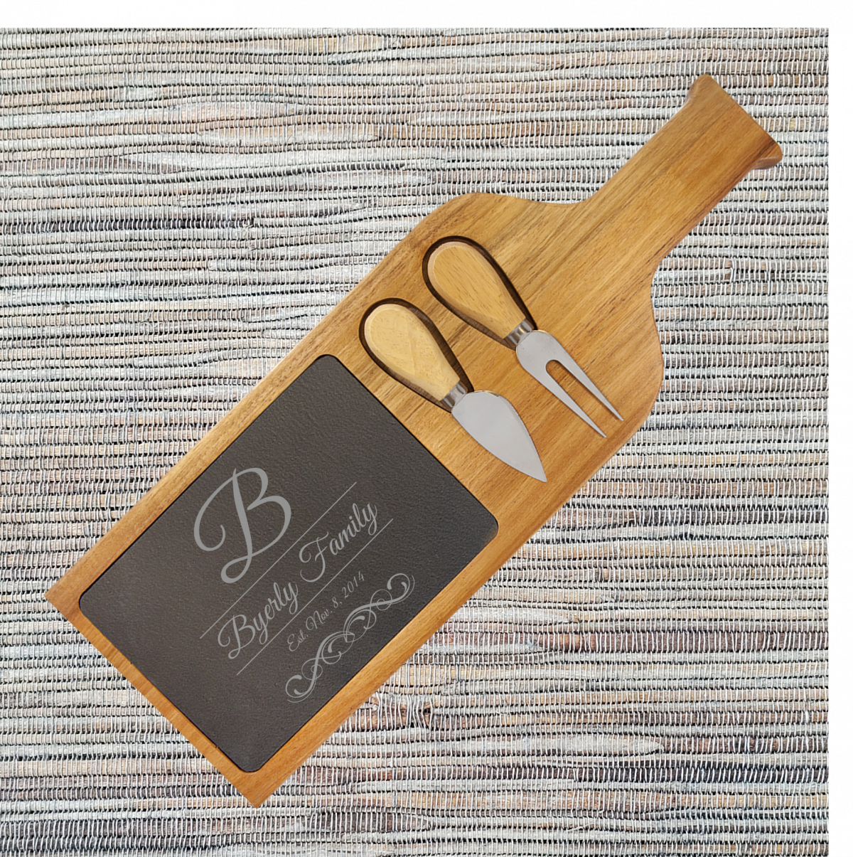 Acacia Wood/Slate Cheese Set with Handle (081SLT) - Image 9