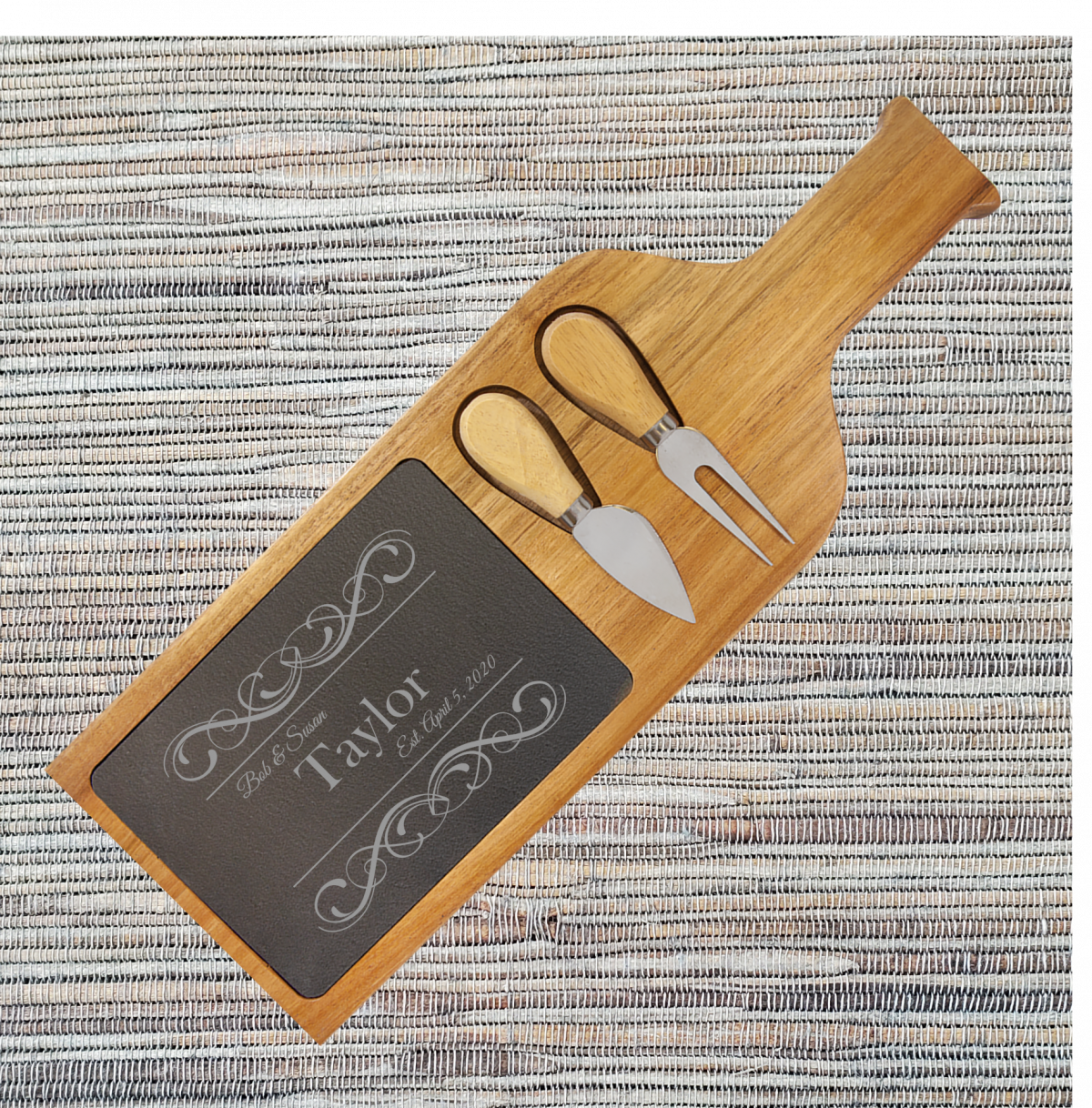 Acacia Wood/Slate Cheese Set with Handle (081SLT) - Image 4