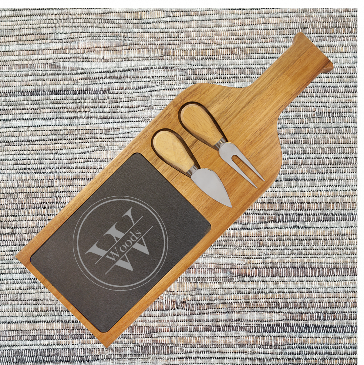 Acacia Wood/Slate Cheese Set with Handle (081SLT) - Image 3