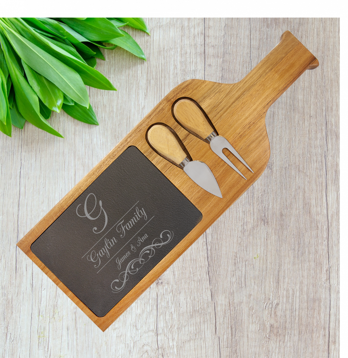 Acacia Wood/Slate Cheese Set with Handle (081SLT)