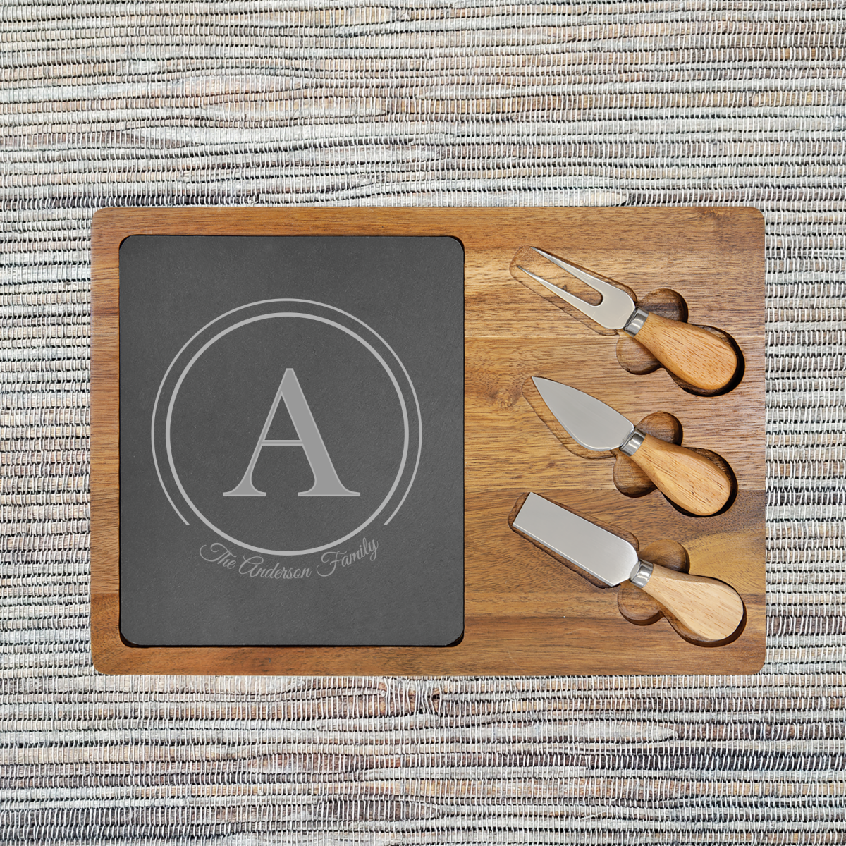 Acacia Wood/Slate Rectangular Cheese Set with Three (3) Tools (087SLT) - Image 2