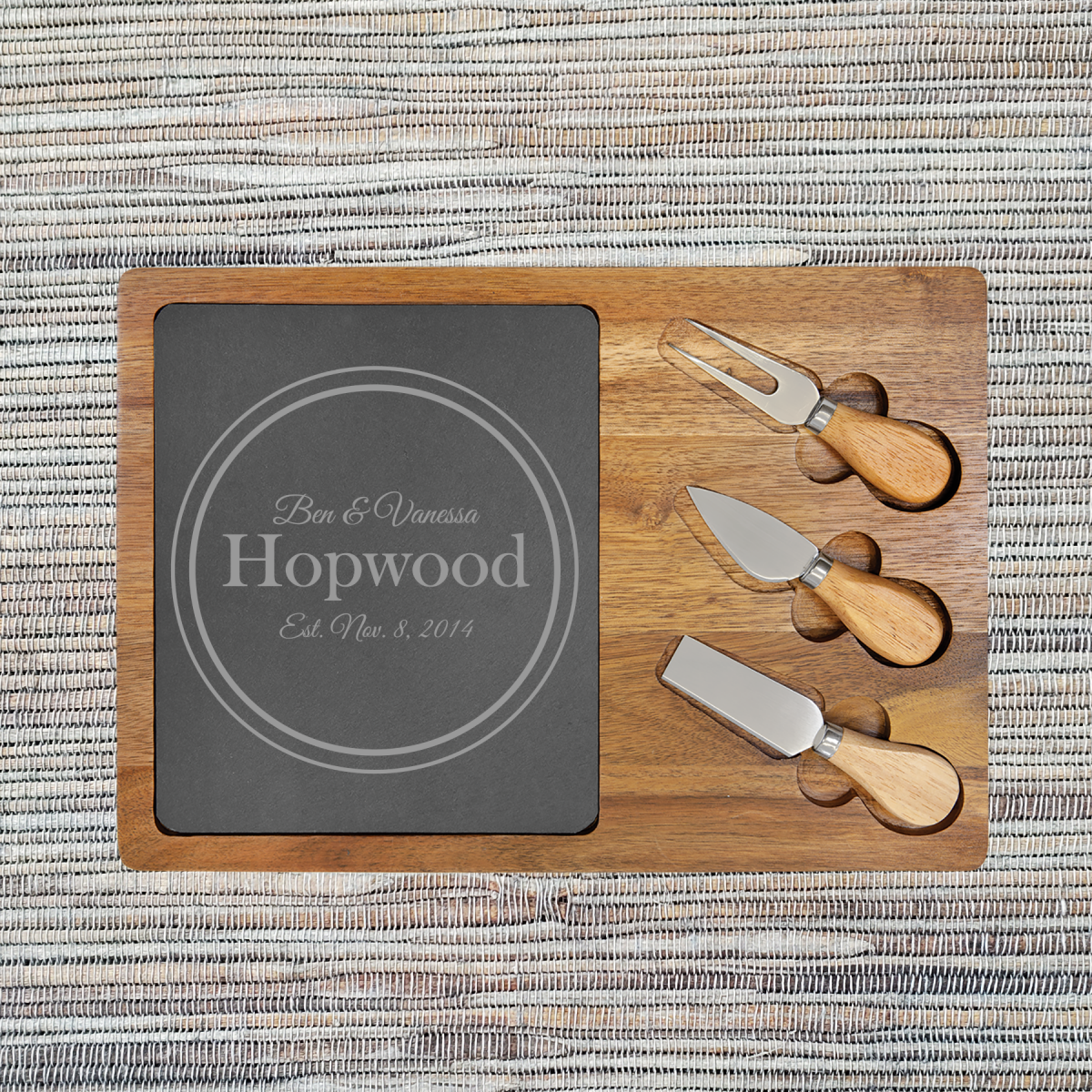 Acacia Wood/Slate Rectangular Cheese Set with Three (3) Tools (087SLT) - Image 3