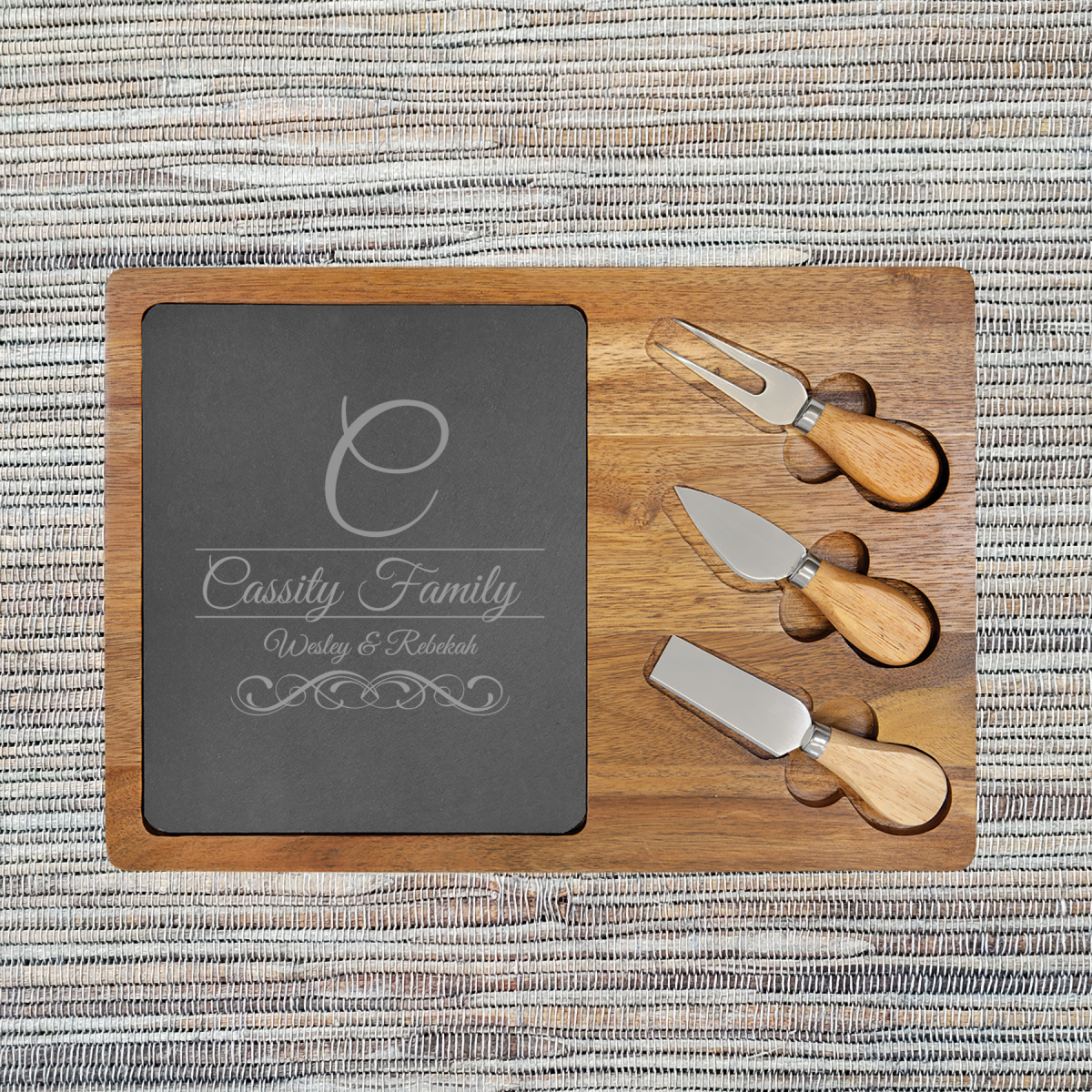 Acacia Wood/Slate Rectangular Cheese Set with Three (3) Tools (087SLT) - Image 5
