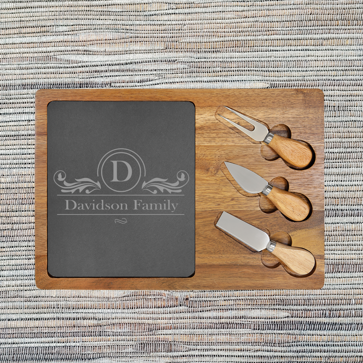 Acacia Wood/Slate Rectangular Cheese Set with Three (3) Tools (087SLT) - Image 6