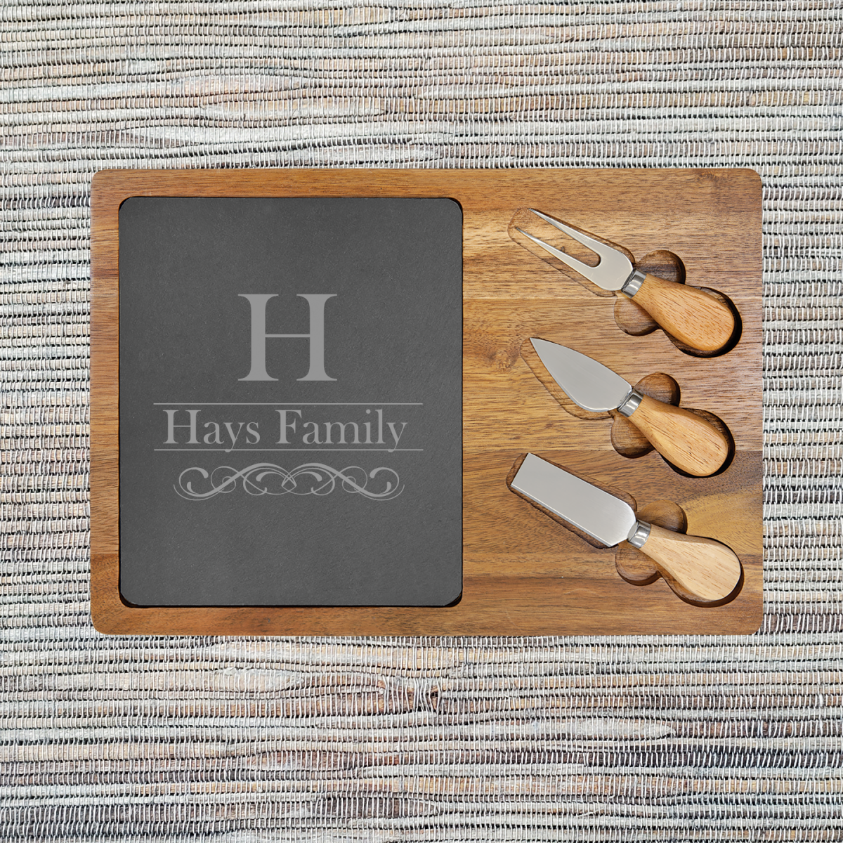 Acacia Wood/Slate Rectangular Cheese Set with Three (3) Tools (087SLT) - Image 7