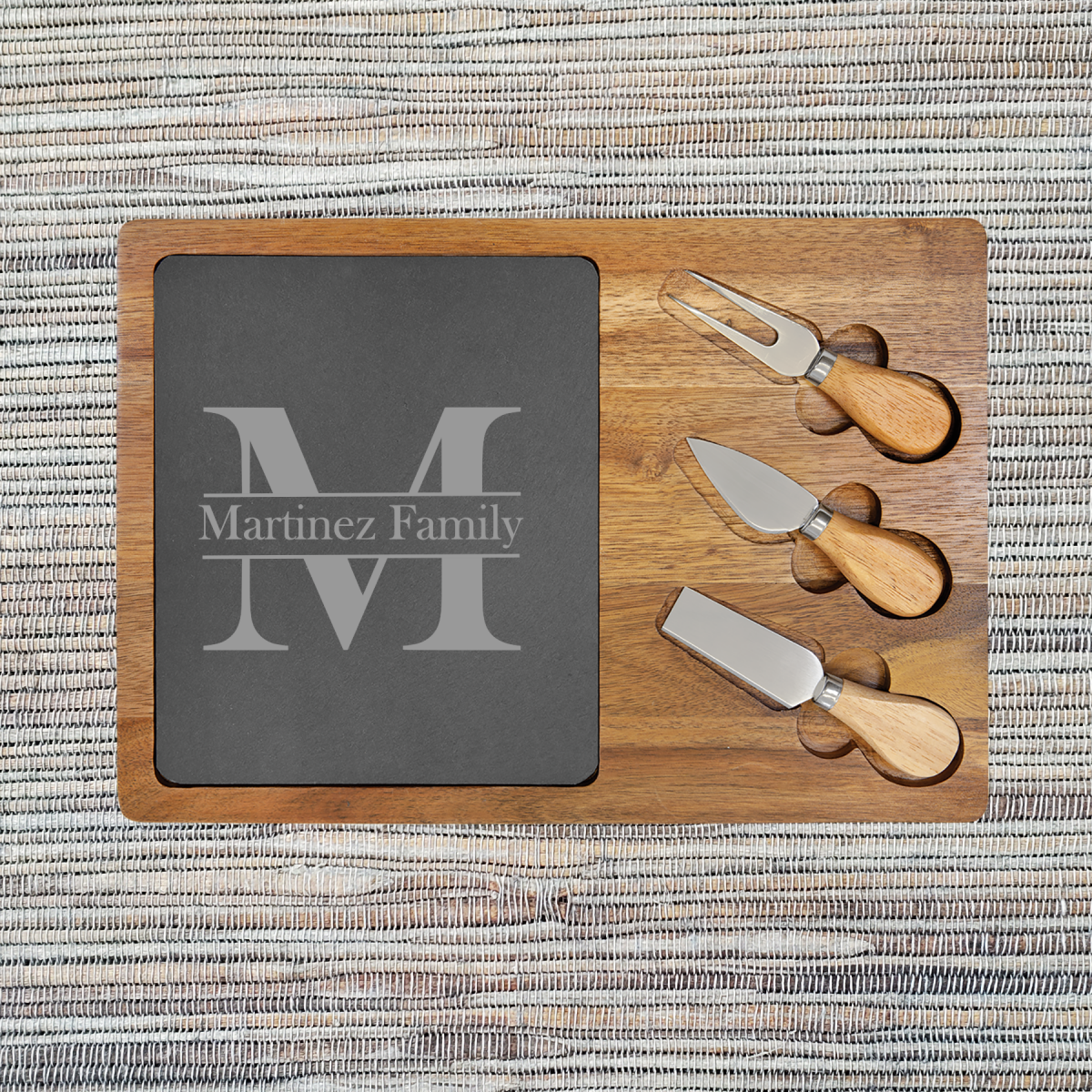 Acacia Wood/Slate Rectangular Cheese Set with Three (3) Tools (087SLT) - Image 8