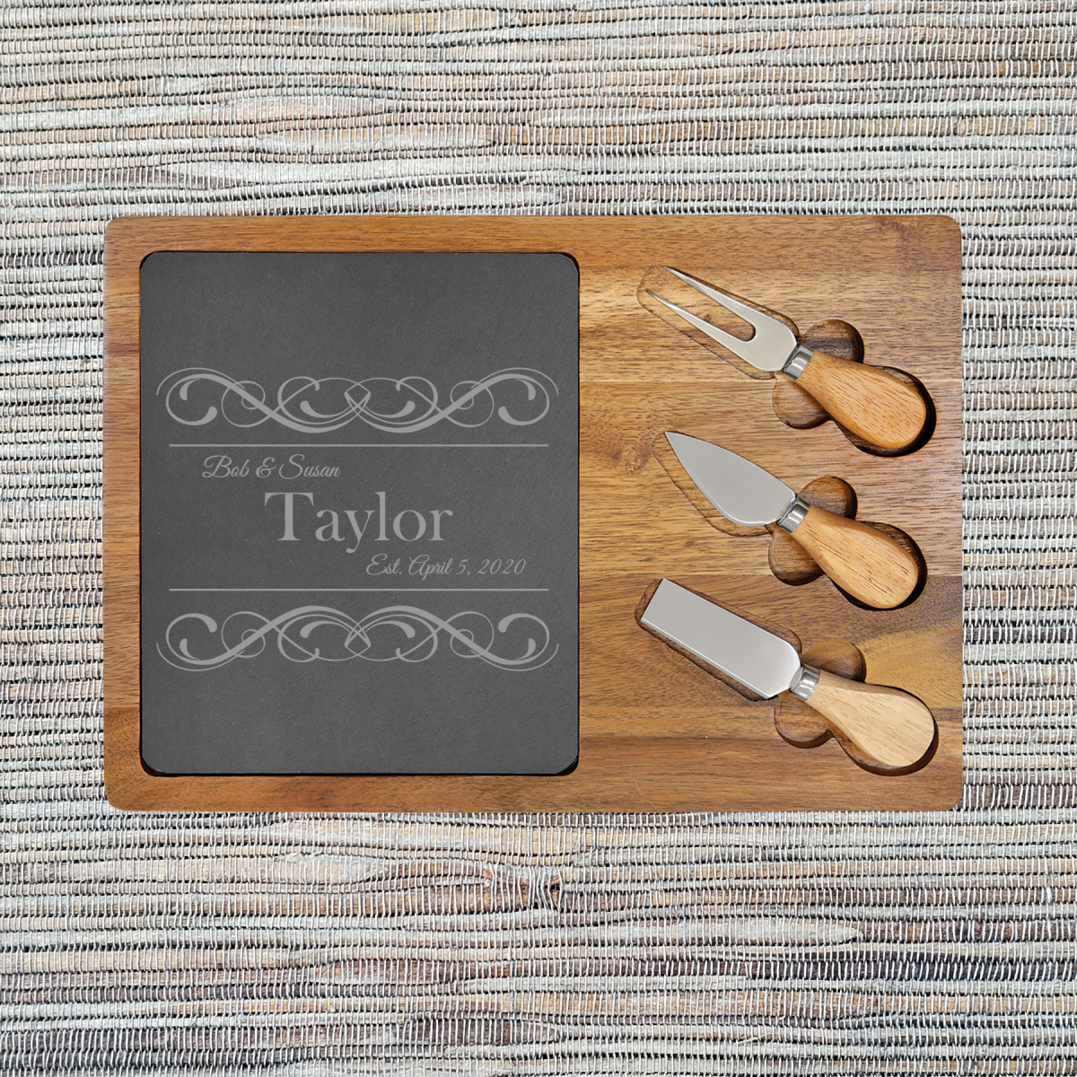 Acacia Wood/Slate Rectangular Cheese Set with Three (3) Tools (087SLT) - Image 9