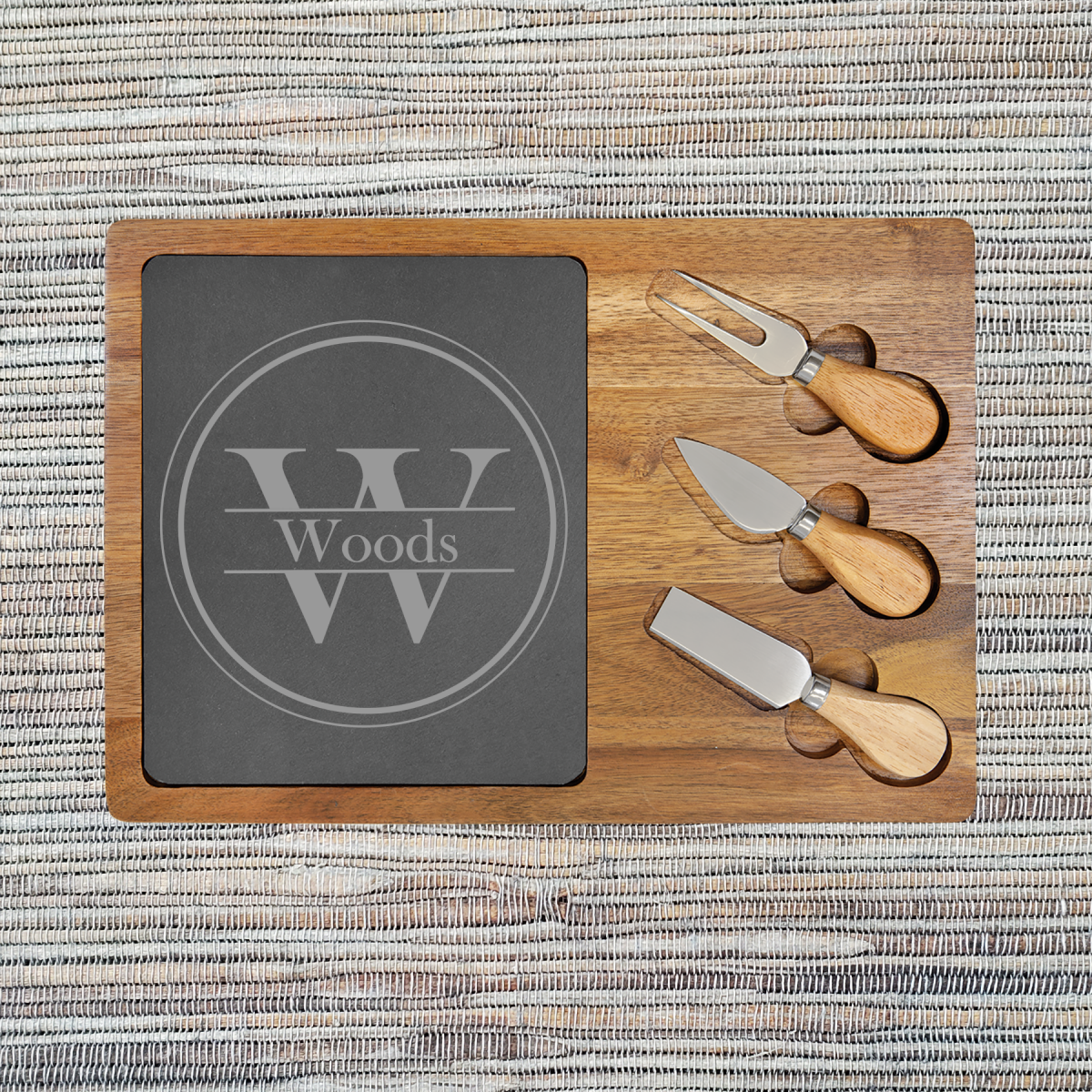 Acacia Wood/Slate Rectangular Cheese Set with Three (3) Tools (087SLT) - Image 10