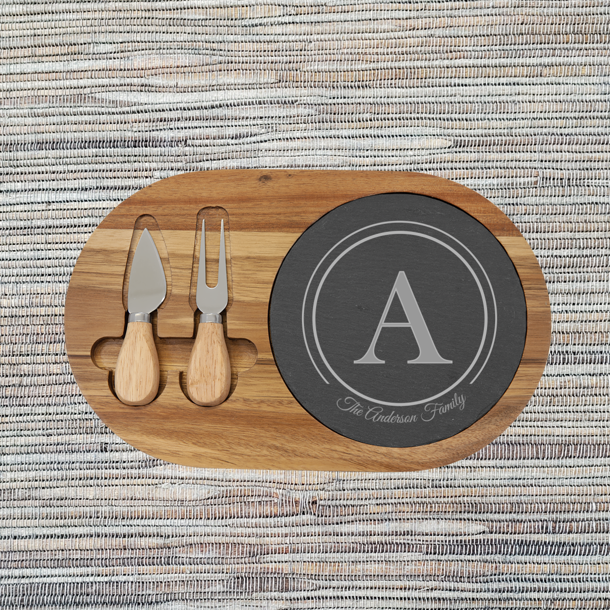 Acacia Wood/Slate Oval Cheese Set with Two (2) Tools (088SLT) - Image 10
