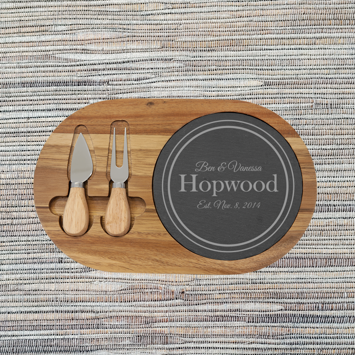 Acacia Wood/Slate Oval Cheese Set with Two (2) Tools (088SLT) - Image 9