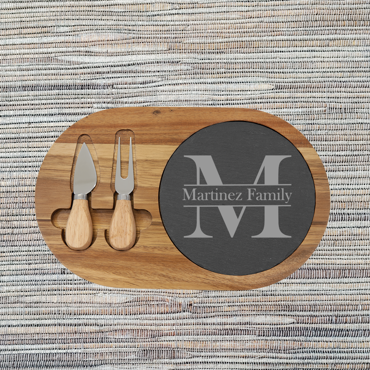 Acacia Wood/Slate Oval Cheese Set with Two (2) Tools (088SLT) - Image 5