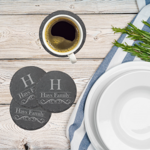 Personalized 4" x 4" Slate Round 4-Coaster Set - #002SLT